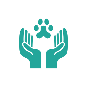 Hands holding animal paw