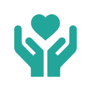 Hands holding teal heart